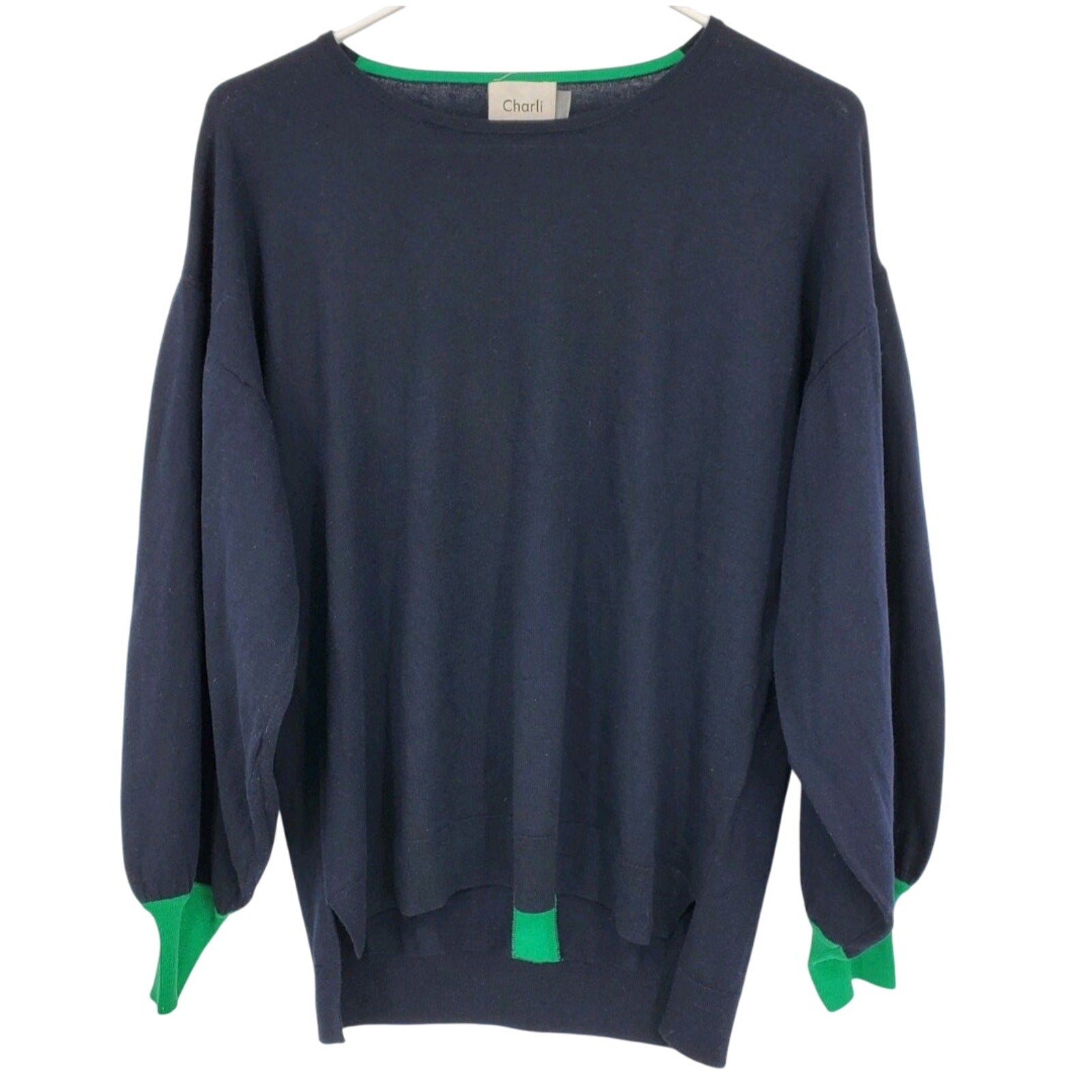 New Anthropologie Charli Therese Balloon-Sleeved Sweater $148 X-SMALL Blue/Green
