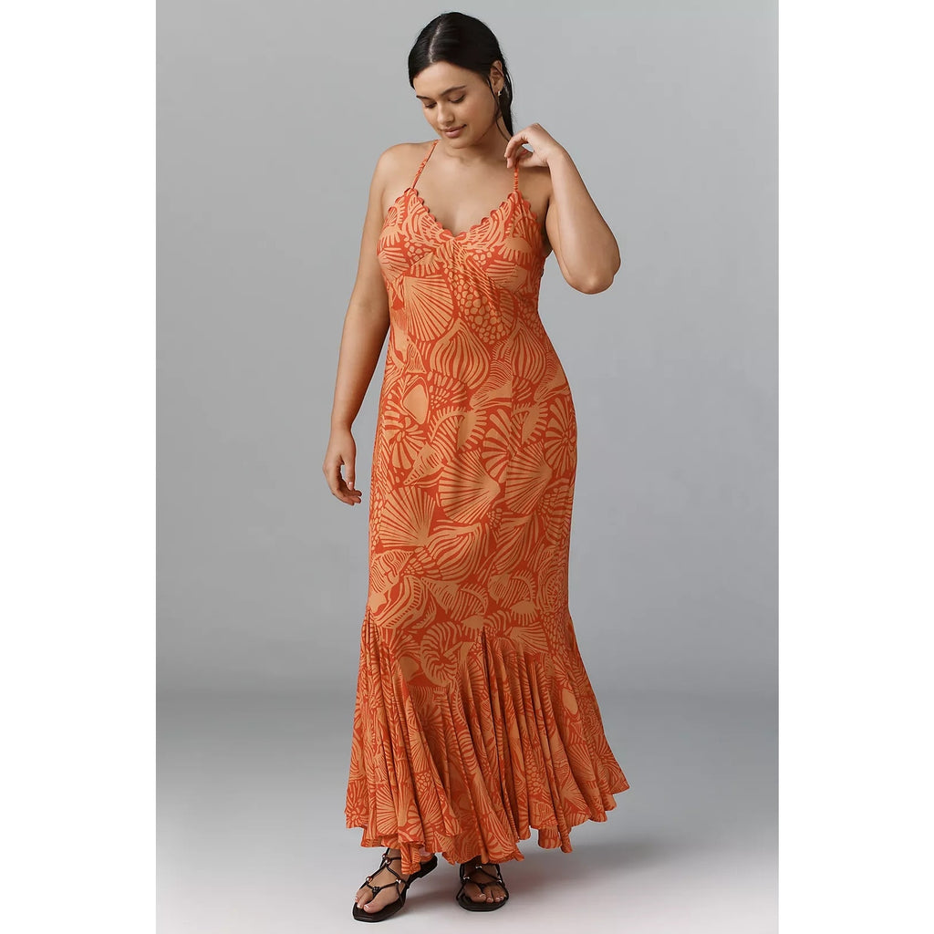 Anthropologie Conditions Apply Ellianna Ruffled Slip Maxi Dress X-LARGE Anthropologie