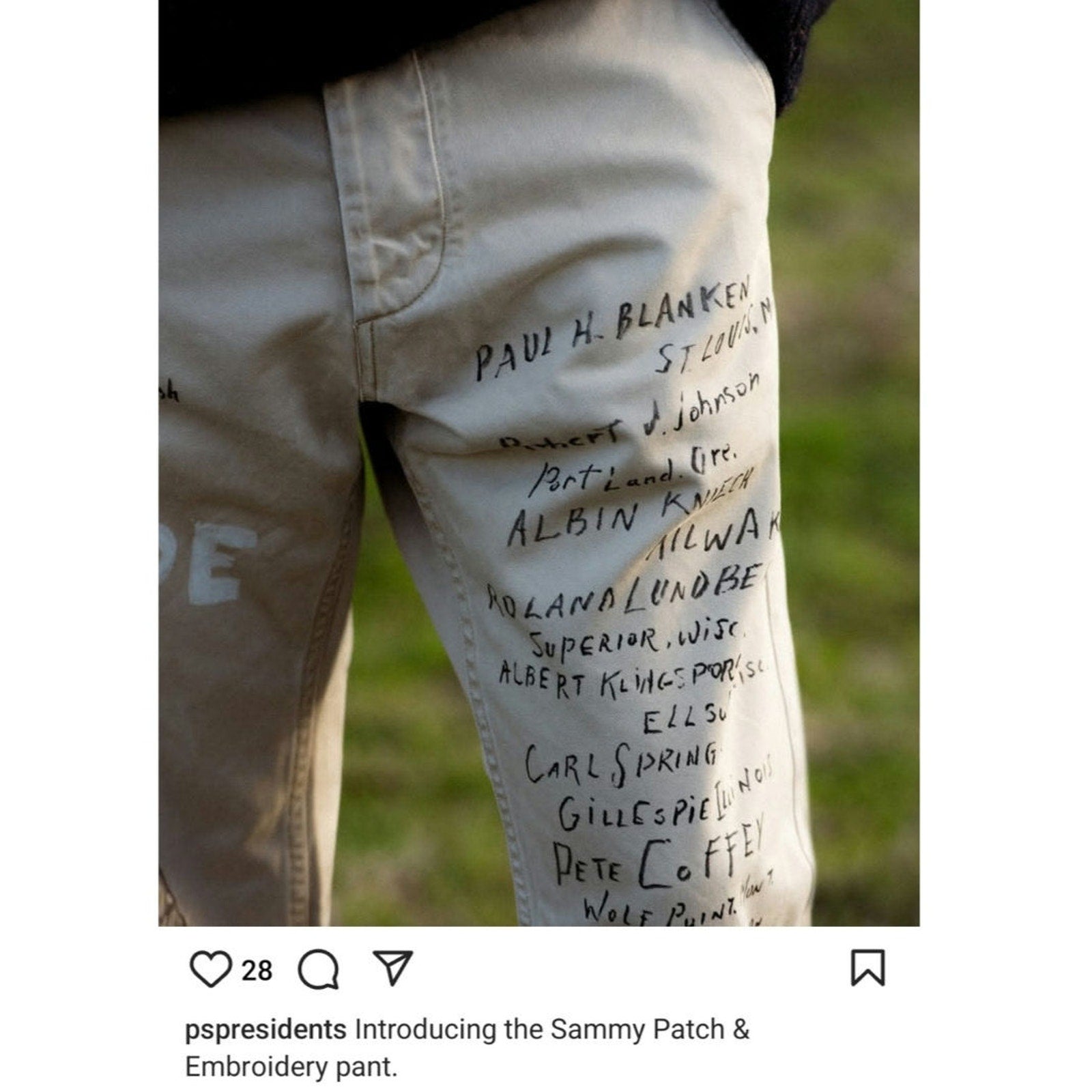 New P's PRESIDENT'S KHAKI GABARDINE PATCH EMBROIDERY PANTS Size 34