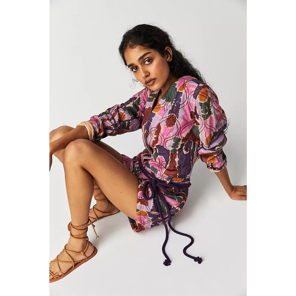 New FREE PEOPLE Atlas Quilted One-Piece Romper $228 MEDIUM Berry Combo