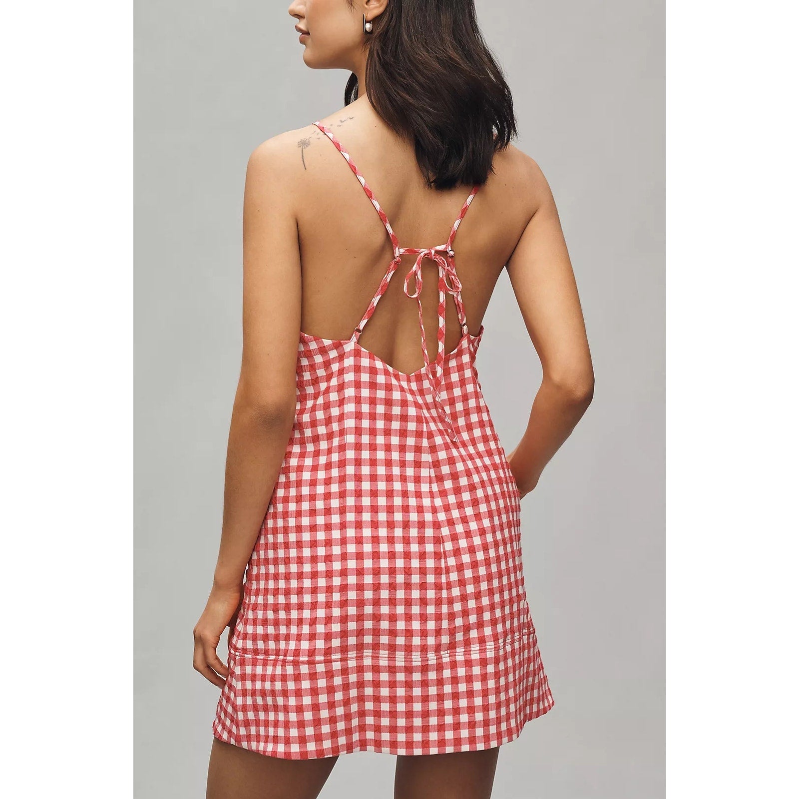Anthropologie Apron-Style Mini Dress X-LARGE Raspberry Gingham Anthropologie