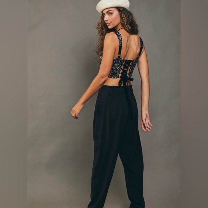 New Free People Sabina Musayev Renny Augustos Sequin Crop Top Set $445 Large