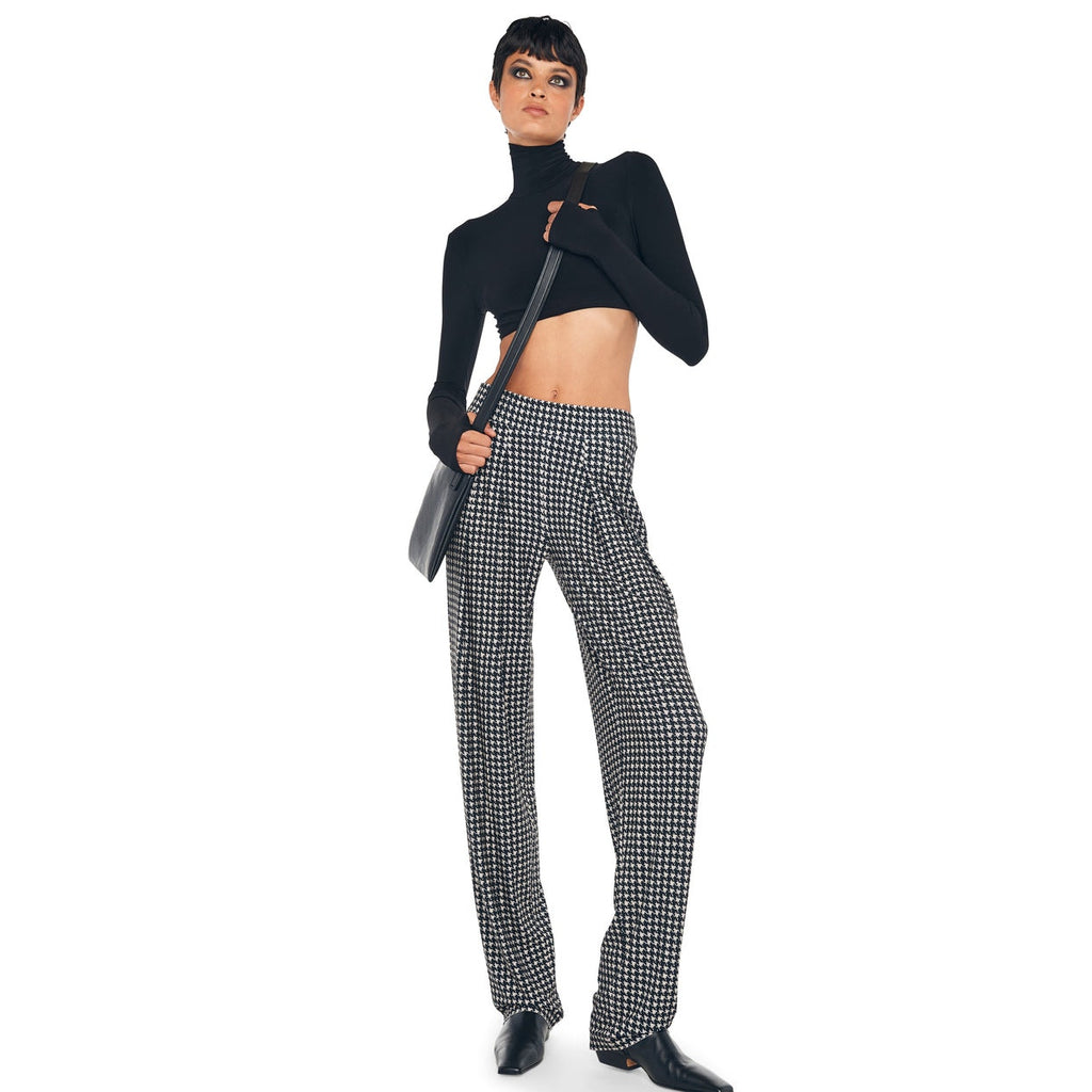 New FREE PEOPLE Norma Kamali Low-Rise Pleated Trousers $200 XS Black HOUNDSTOOTH