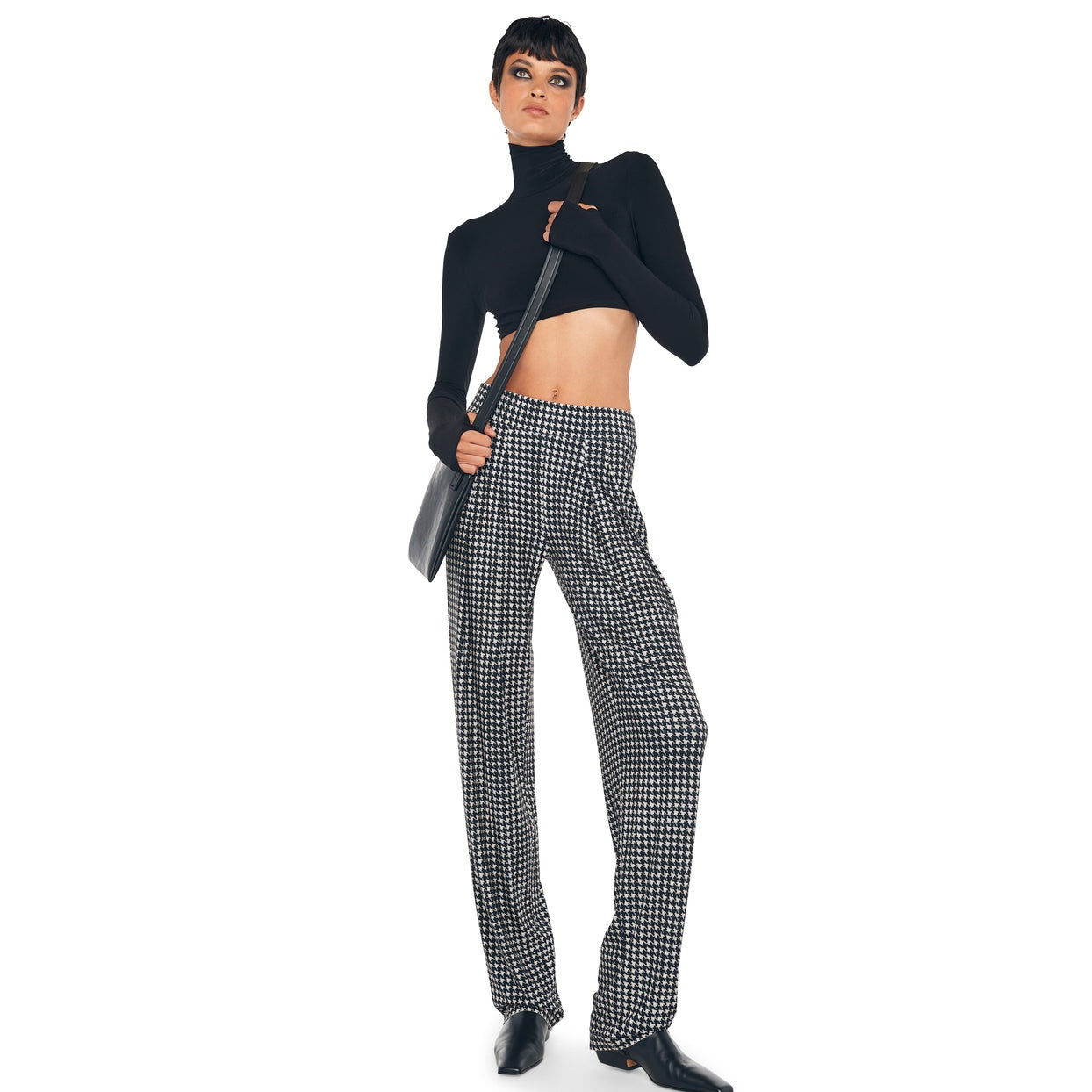 New FREE PEOPLE Norma Kamali Low-Rise Pleated Trousers $200 XS Black HOUNDSTOOTH