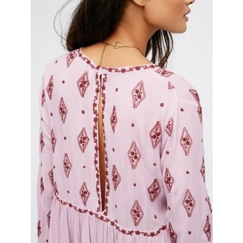 New Free People Diamond Embroidered Long Sleeve Tunic $148 SMALL Lilac Top