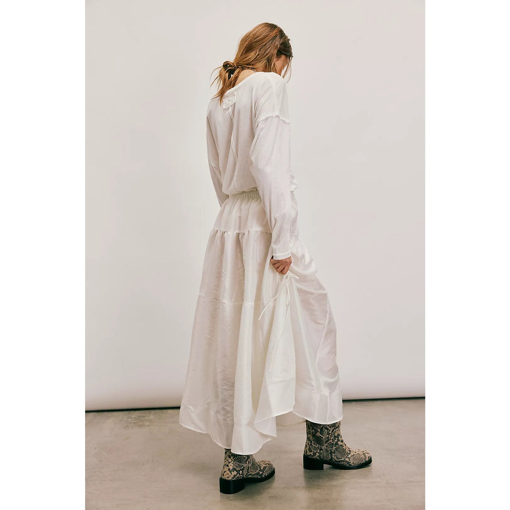 New FREE PEOPLE Emery Drop-Waist Midi Skirt $128 X-SMALL White Elastic