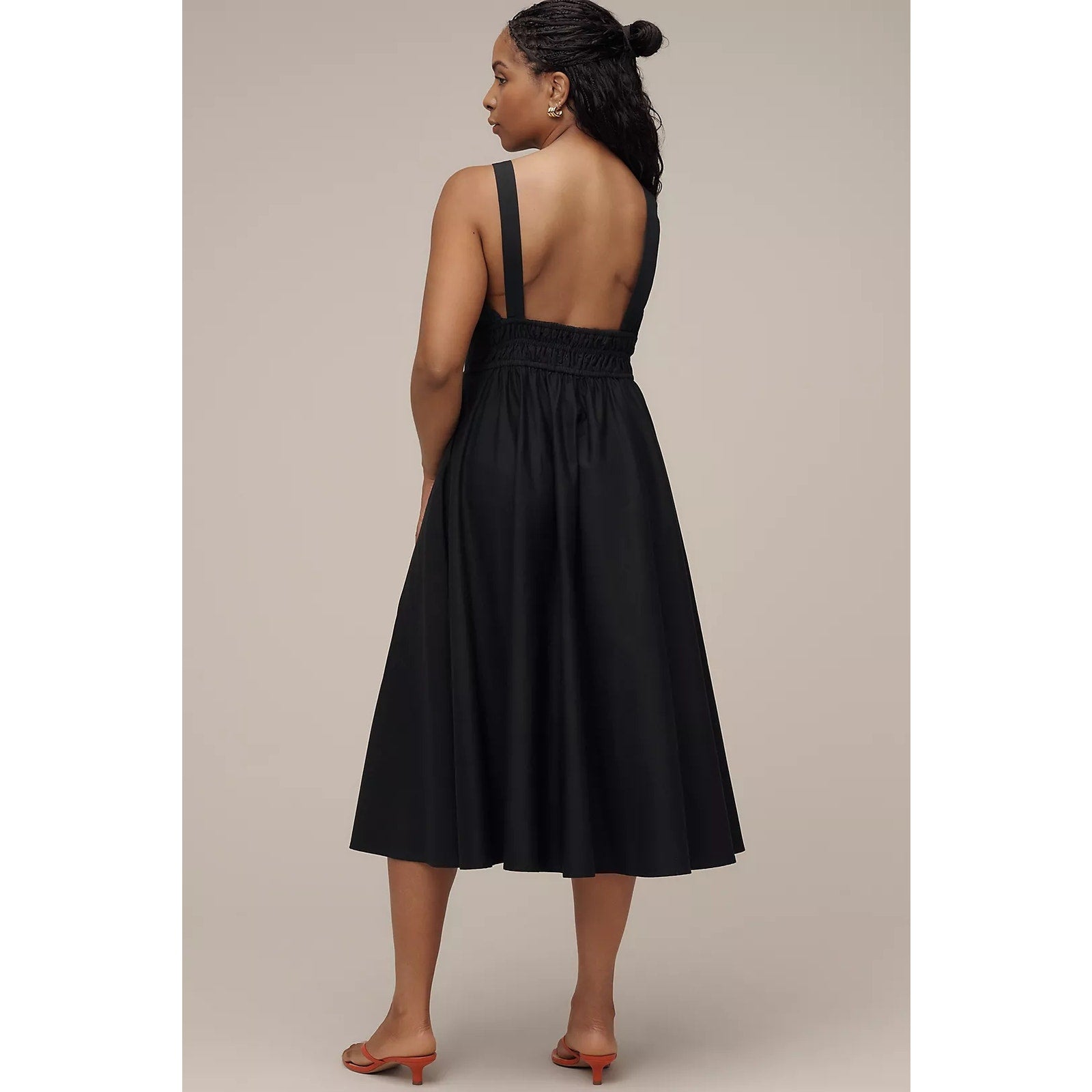 Anthropologie Maeve Sleeveless V-Neck Tie-Waist Midi Dress LARGE Black Anthropologie