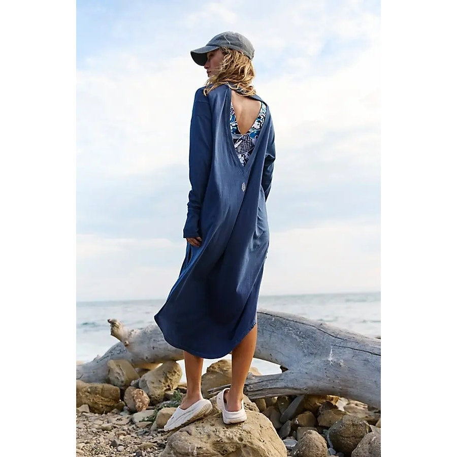 New Free People FP MOVEMENT Long Game Tunic Layer $78 MEDIUM Blue