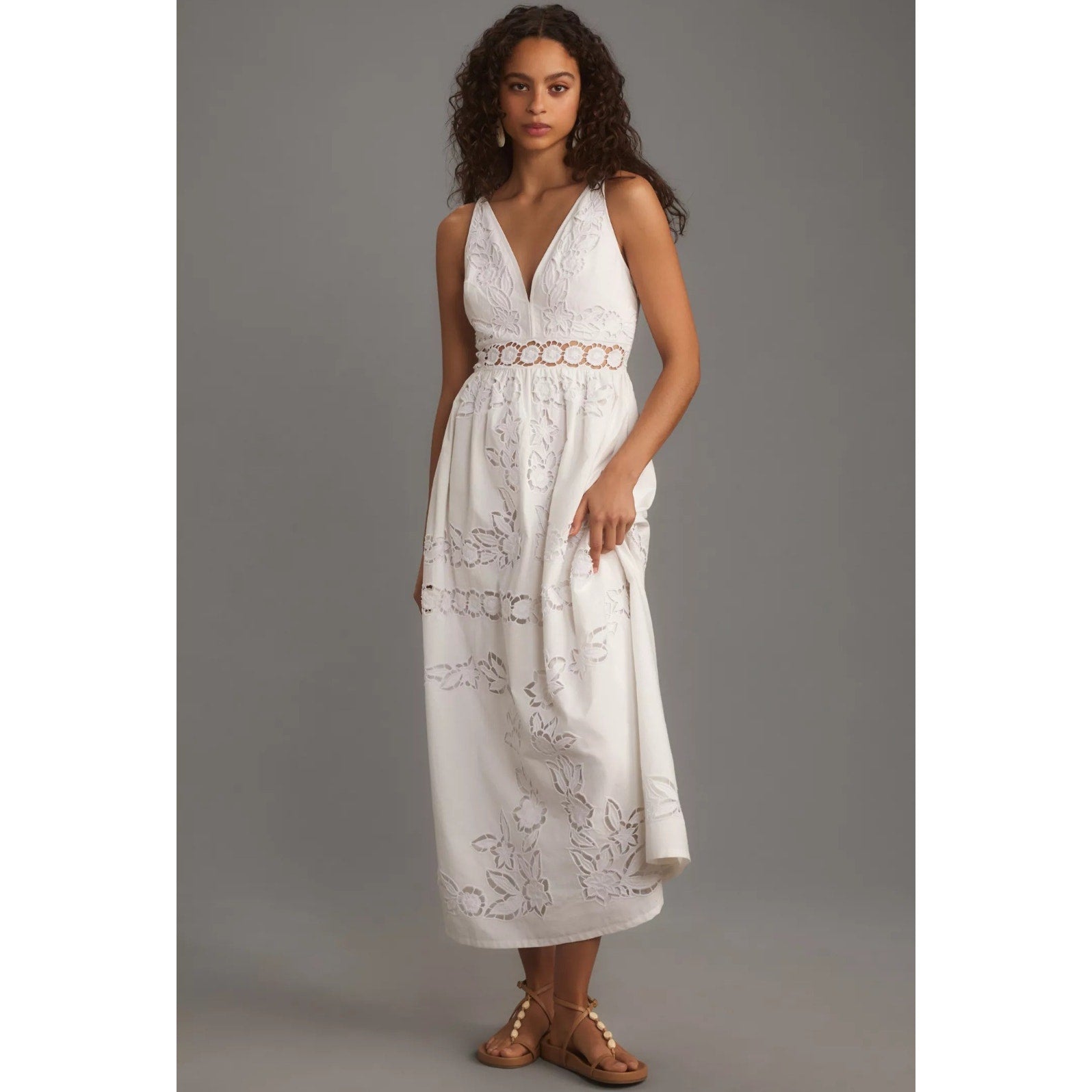 Anthropologie Vineet Bahl Sleeveless V-Neck Floral Cutwork Midi Dress $278
