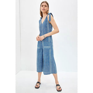 New Anthropologie by Kopal Geo Striped Wide-Leg Jumpsuit $198 Size XS Blue