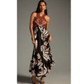 New By Anthropologie Deco Printed Halter Dress $248 SIZE 6 Black & Brown Motif