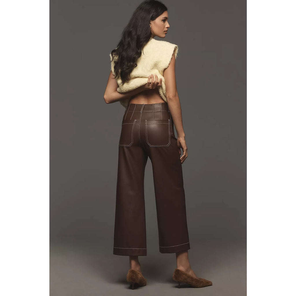 Anthropologie The Colette Cropped Wide-Leg Pants by Maeve Faux-Leather SZ 31
