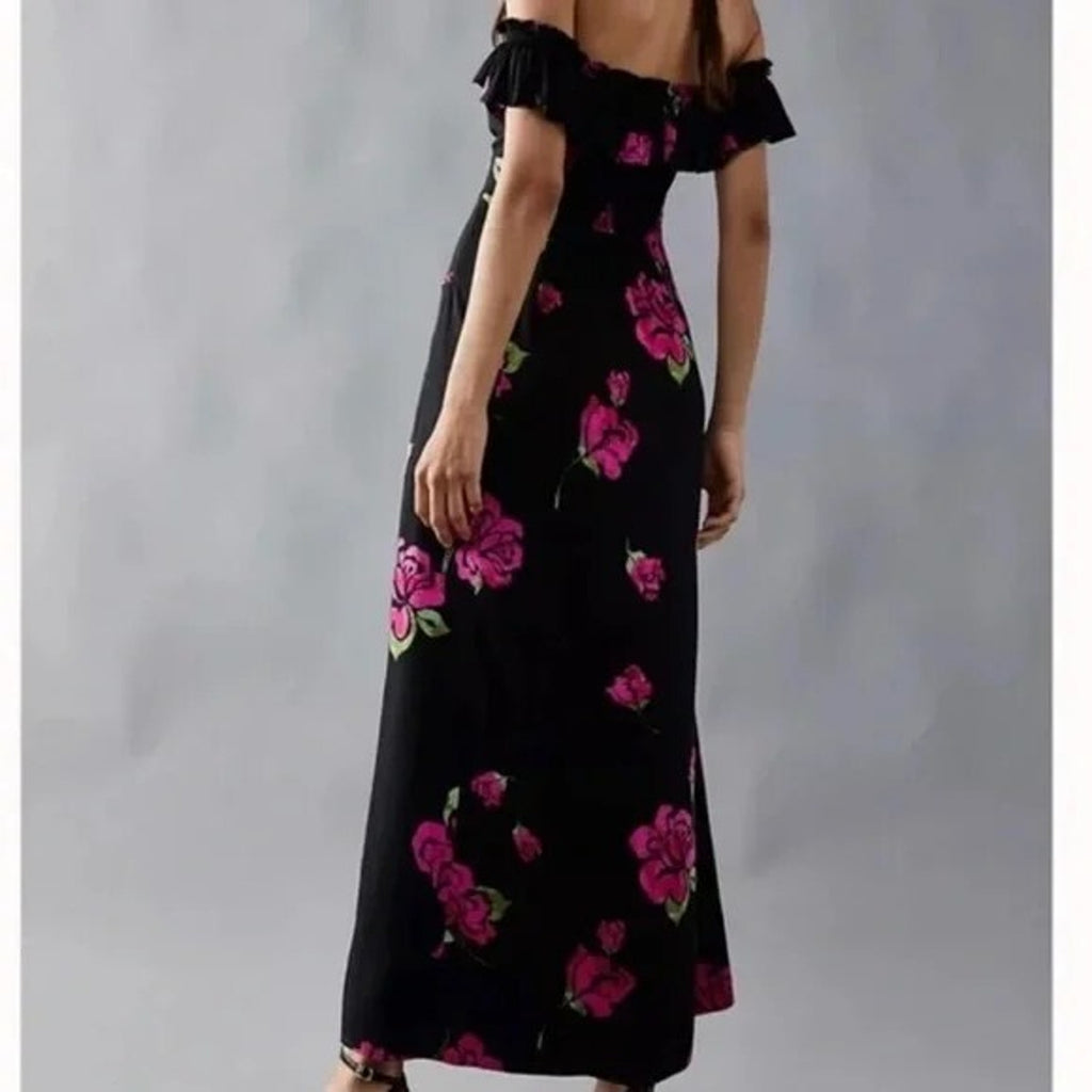 New Free People She's A Dream Floral Midi Dress Black/pink Size XS