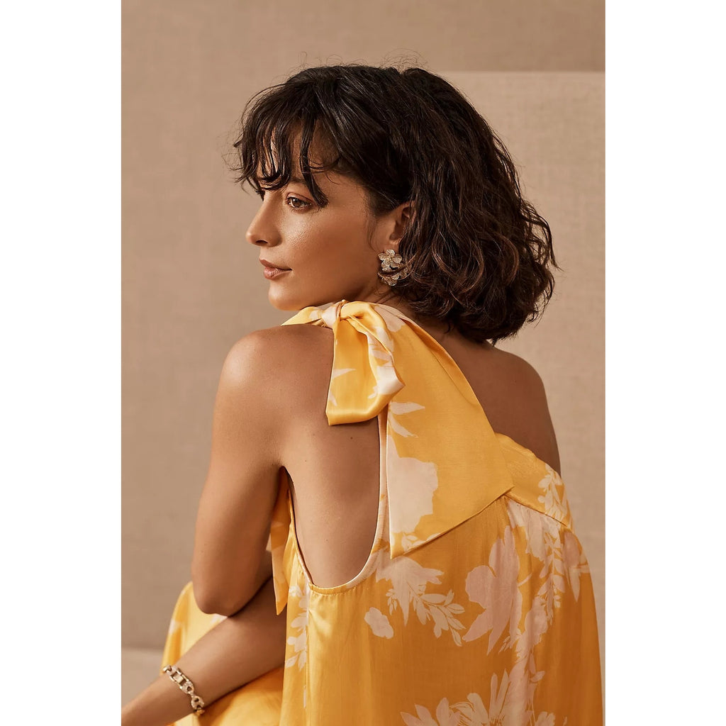 New Anthropologie BHLDN Free People Lanna Dress ONE SHOULDER $300 MEDIUM Yellow
