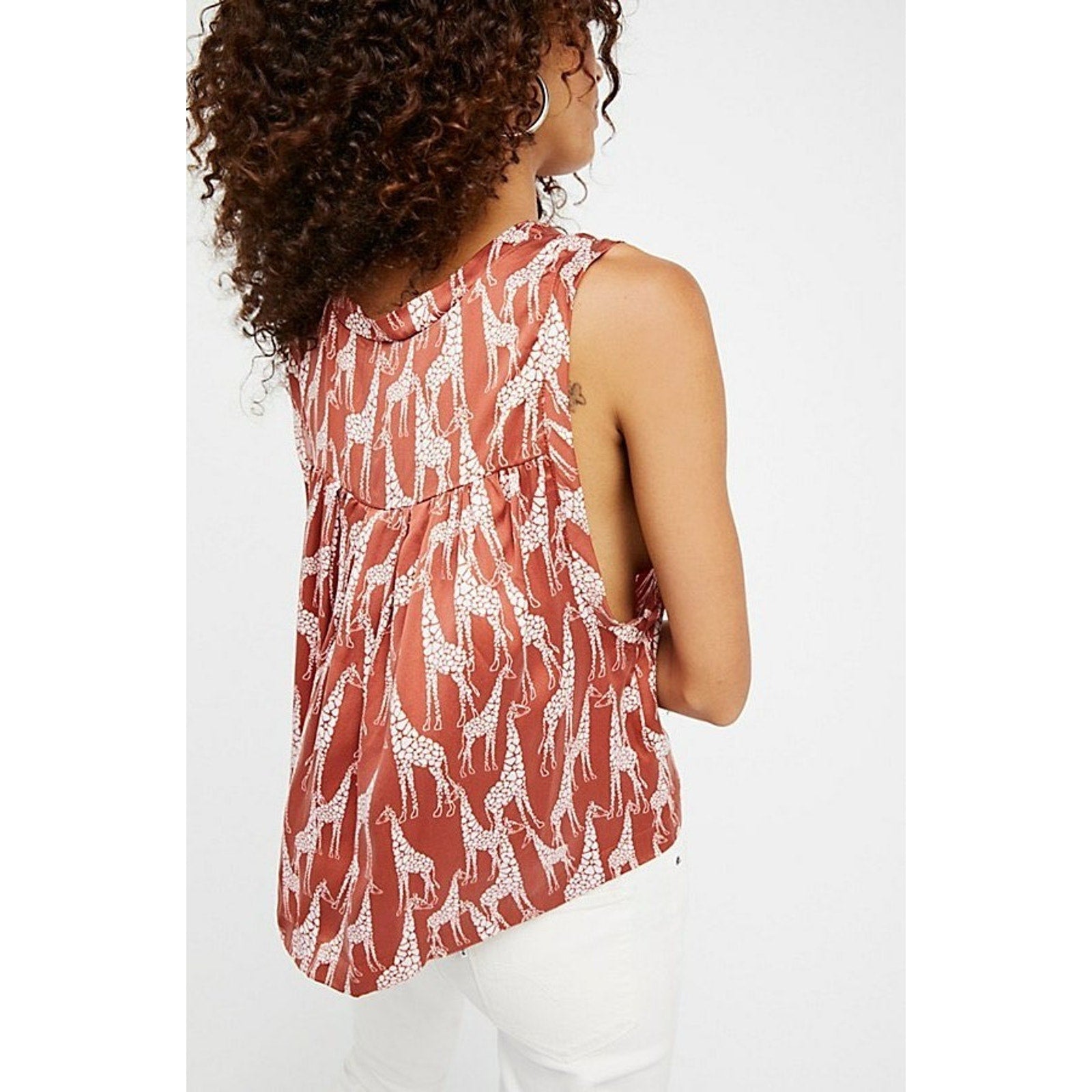 New Free People Under The Sun Top $68 Size Large Giraffe Animal Print
