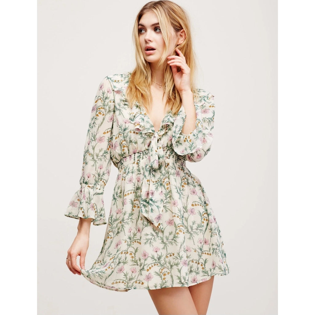 Free People Ruffle Floral Smock Mini Dress