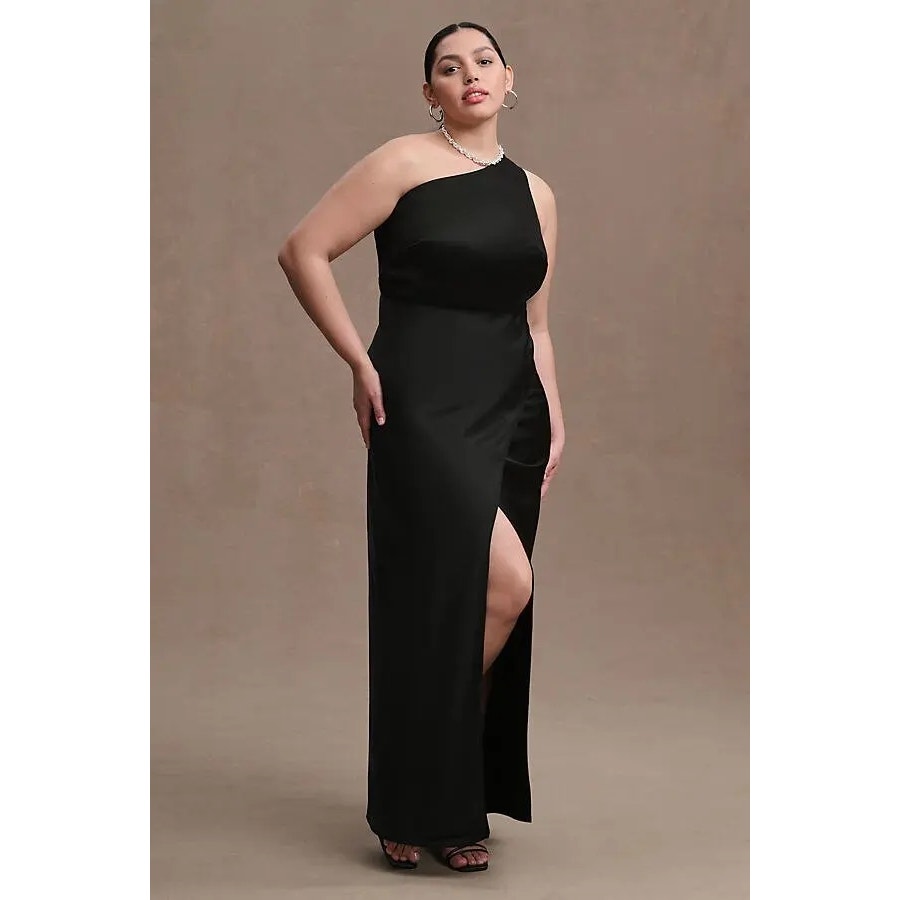 Anthropologie BHLDN Dylan One-Shoulder Satin Side-Slit Gown $248 PLUS 22W