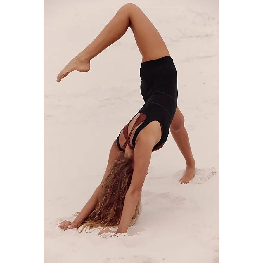 New Free People FP MOVEMENT It Takes Two Runsie $70 X-SMALL Black & Brown
