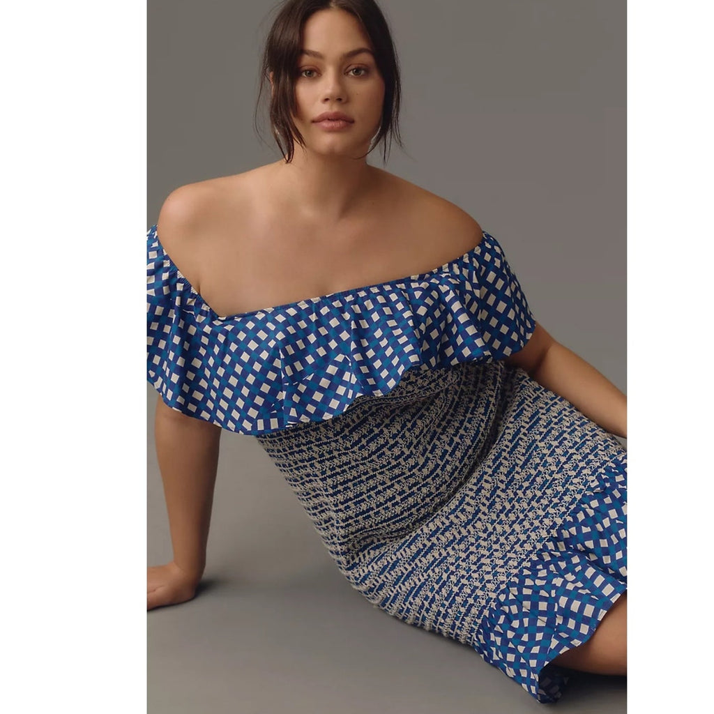 Anthropologie Corey Lynn Calter Off-The-Shoulder Smocked Mini Dress $198 XS