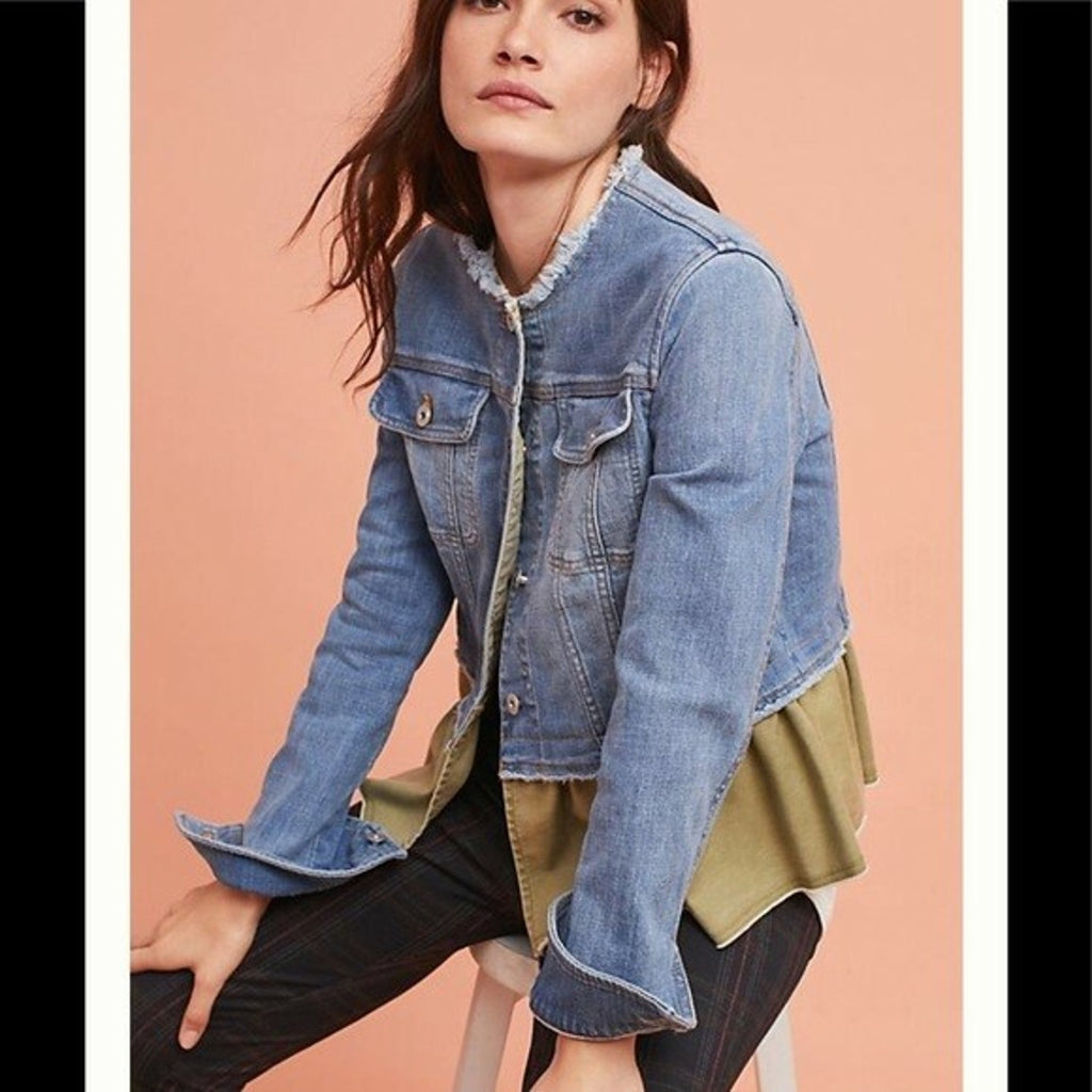 NEW Anthropologie Pilcro Flounced Denim Jacket Size Small