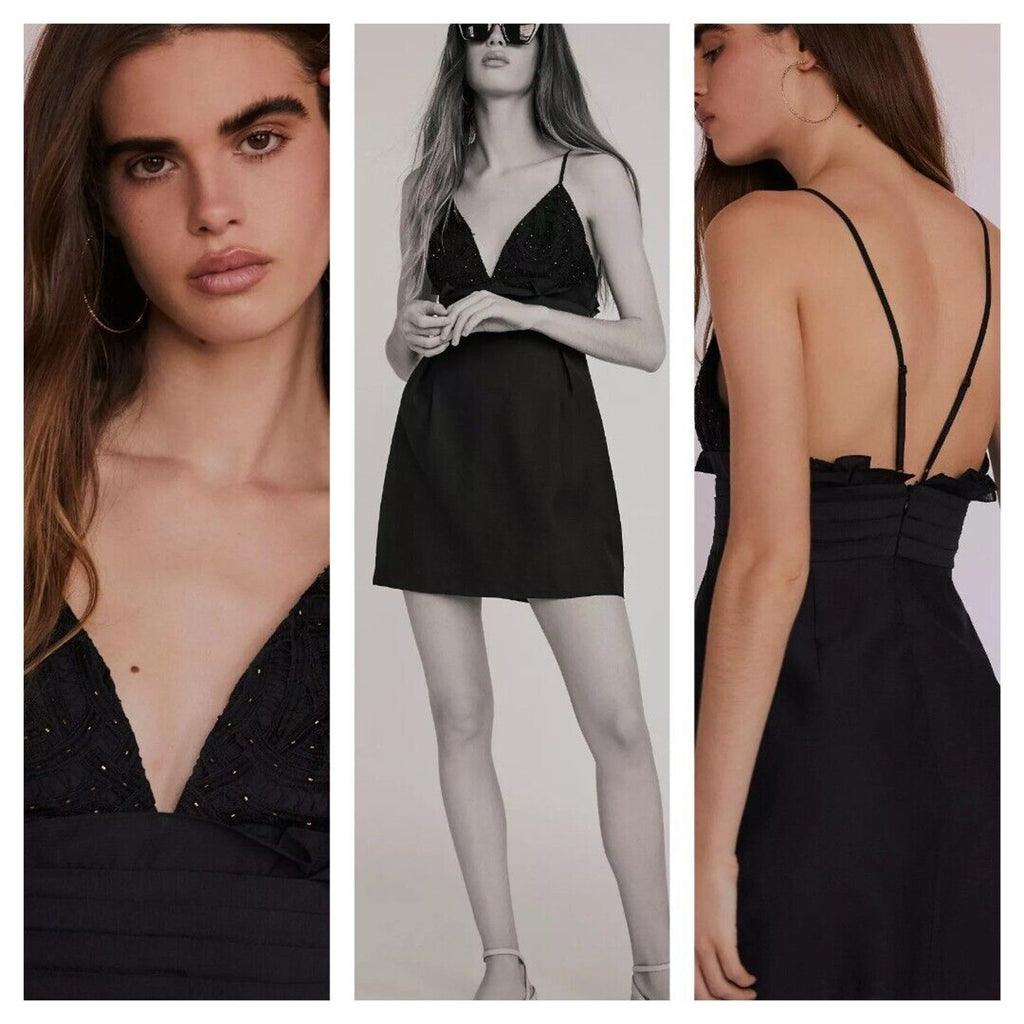 New Free People We Go Together Mini Cocktail Dress $250 BLACK Size 6 LBD Crochet