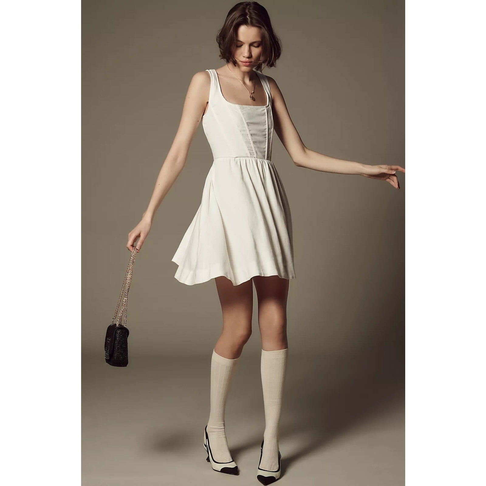 Anthropologie Aureta Fit & Flare Corset Mini Dress $198 MEDIUM White Smocked