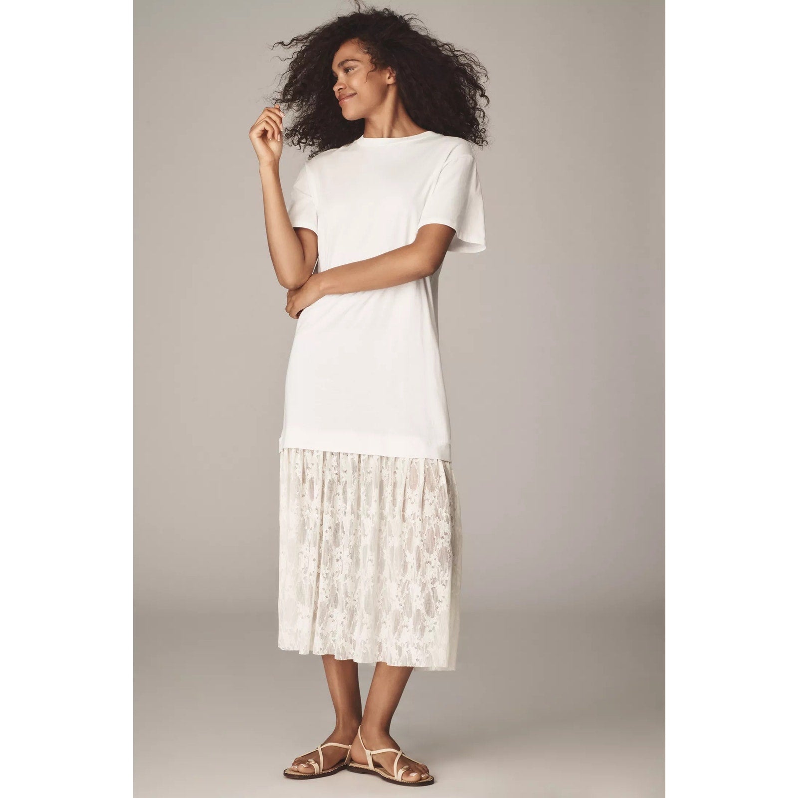 Anthropologie Twofer Lace T-Shirt Midi Dress Size Small White Oversized Anthropologie