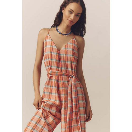 Anthropologie Corey Lynn Calter V-Neck Waistless Jumpsuit Small Plaid Anthropologie