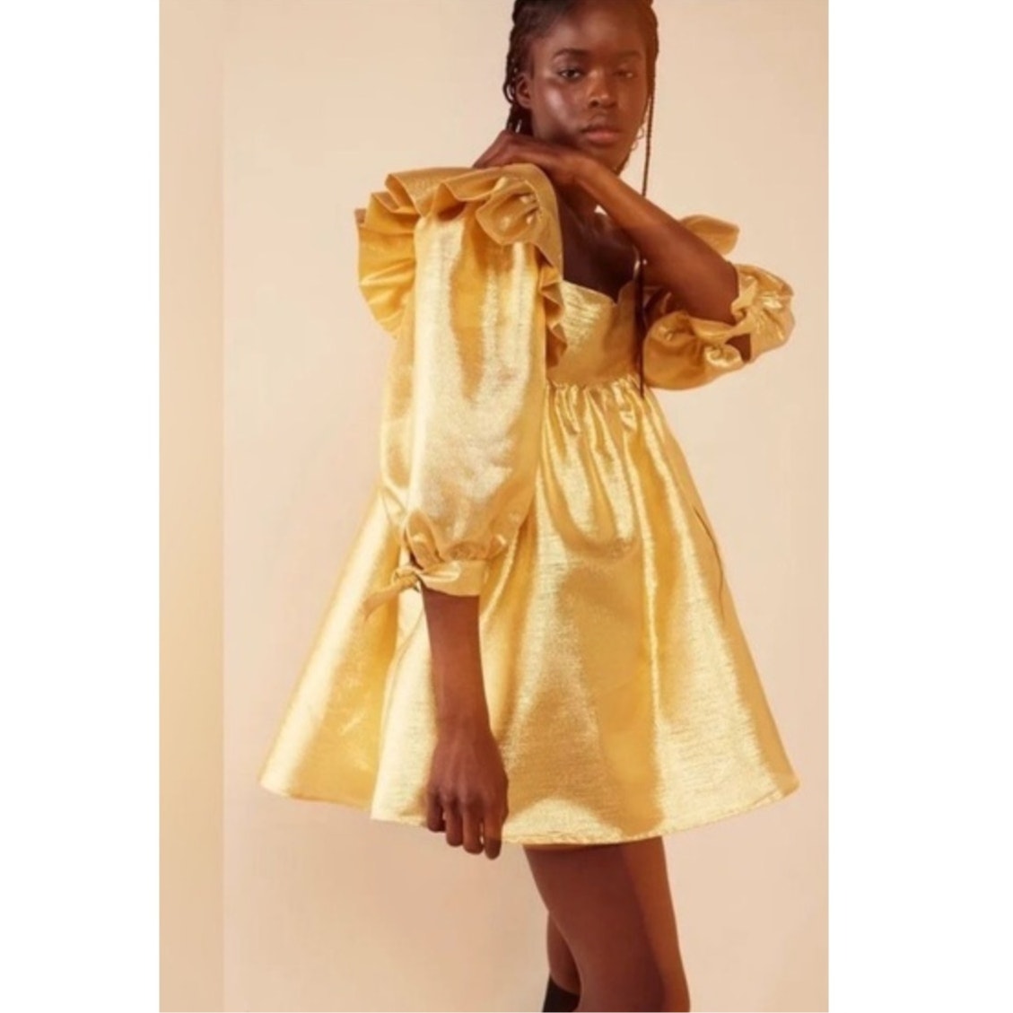 New FREE PEOPLE Selva Negra Atomo Babydoll Dress $400 X-SMALL Gold Metallic