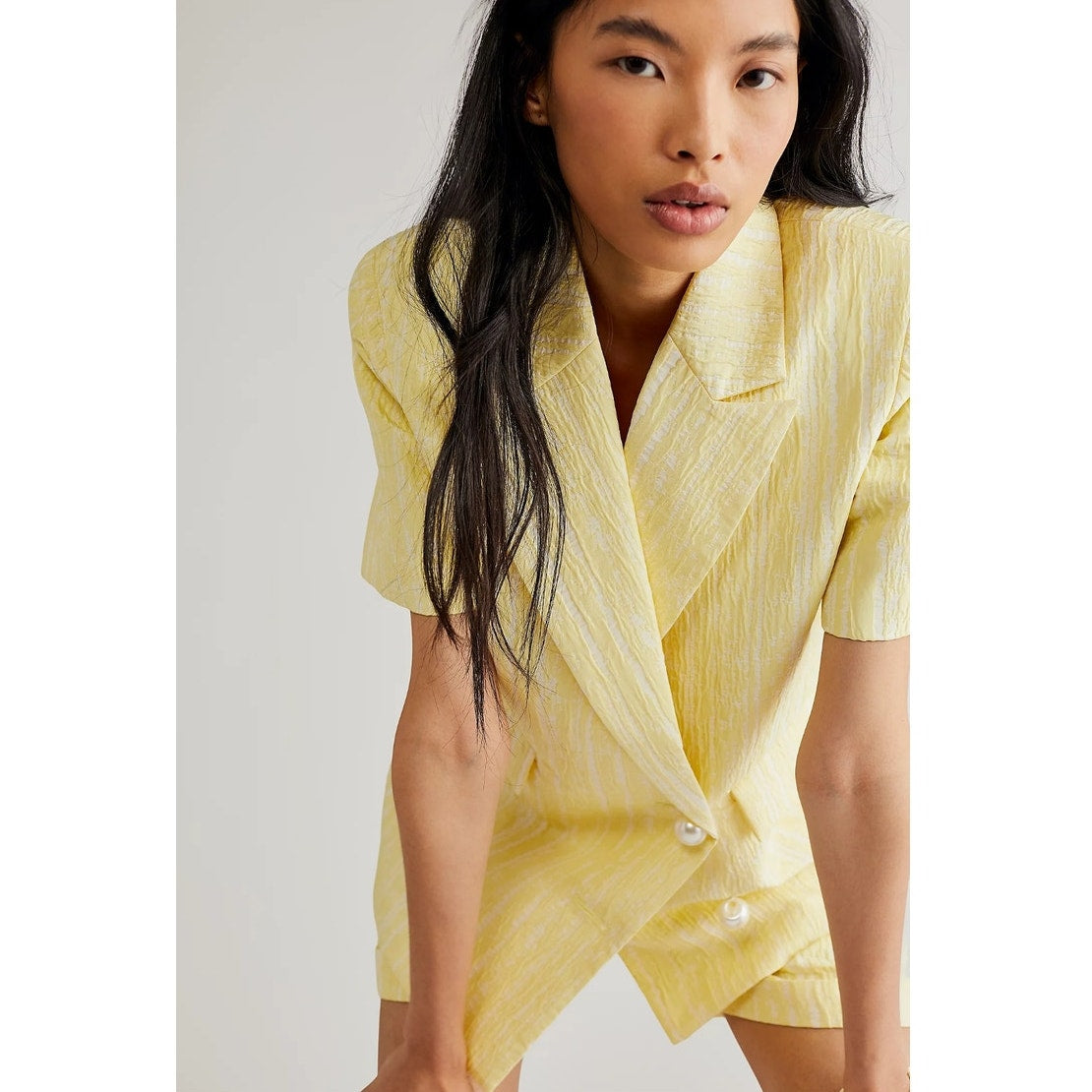 New Free People x Cras Sadie Blazer Suit and Shorts Set $438 SIZE 34 US 4 Yellow