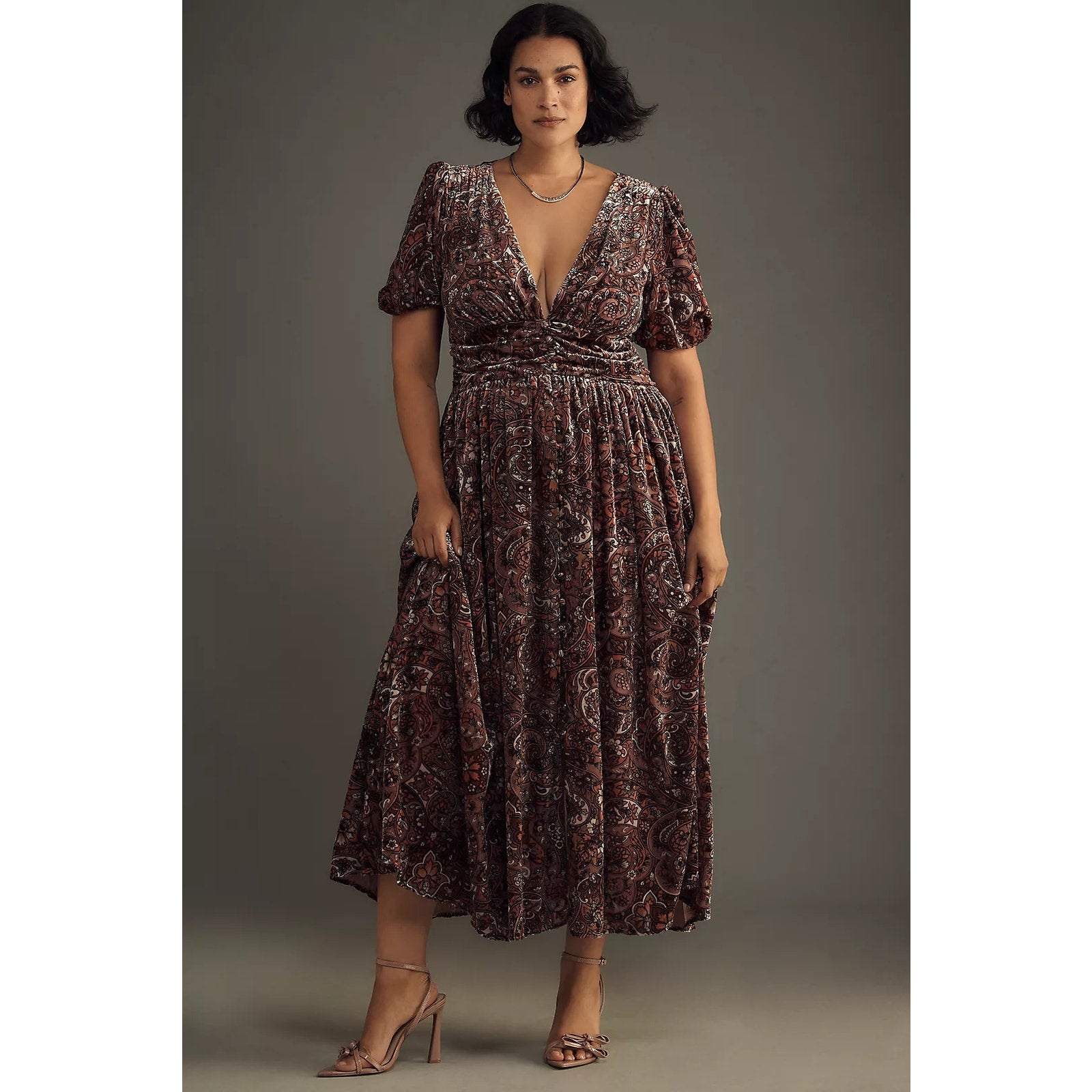 Anthropologie The Katerina Button-Front Dress Velvet Edition $230 SZ 6 Pink