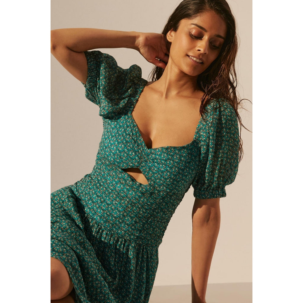 New Anthropologie Puff-Sleeved Cut-Out Midi Dress Size 4