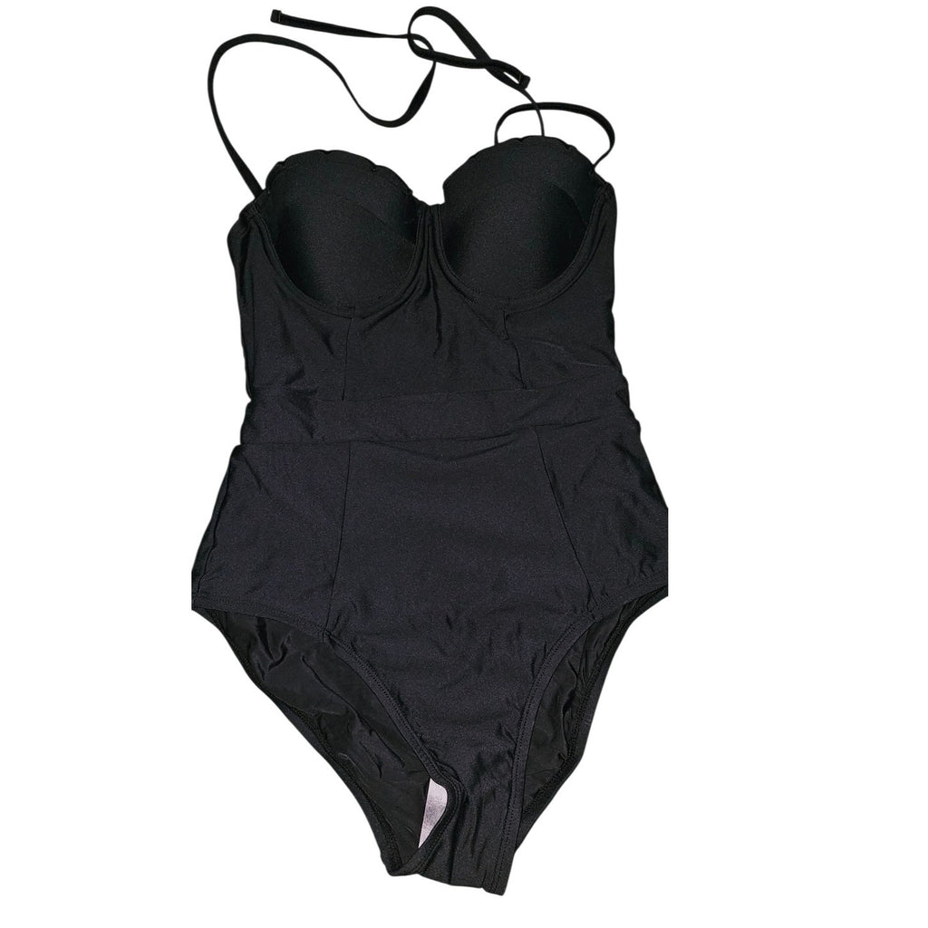 Anthropologie Banded Scallop One-Piece Swimsuit SMALL Black Anthropologie