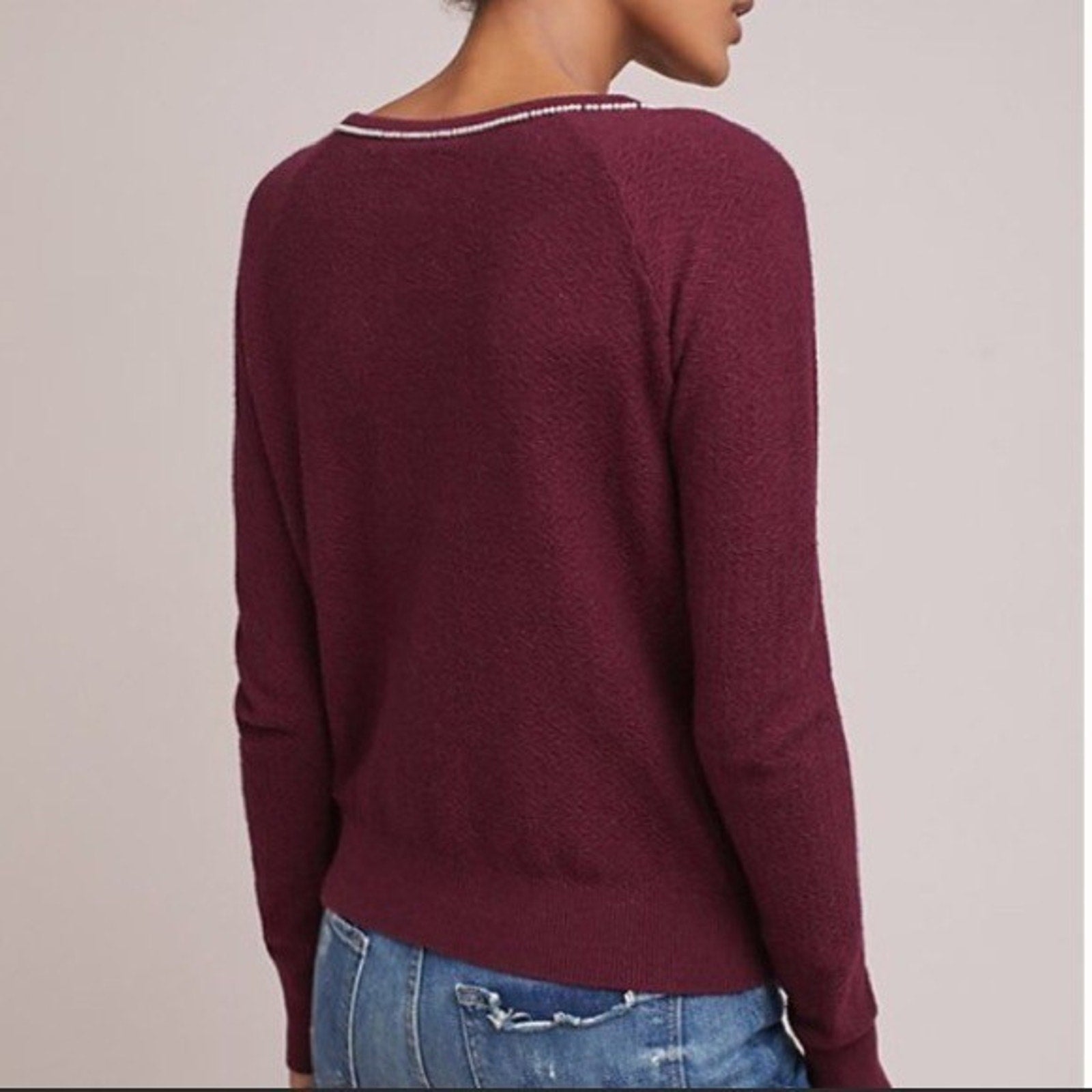 NEW Anthropologie $168 Pearled Bow Pullover In Raspberry Field Flower Size XS
