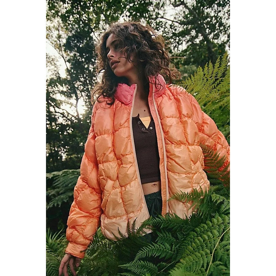 New FREE PEOPLE Scrunchy Glossy Printed Pippa Packable Puffer Jacket $228 SMALL