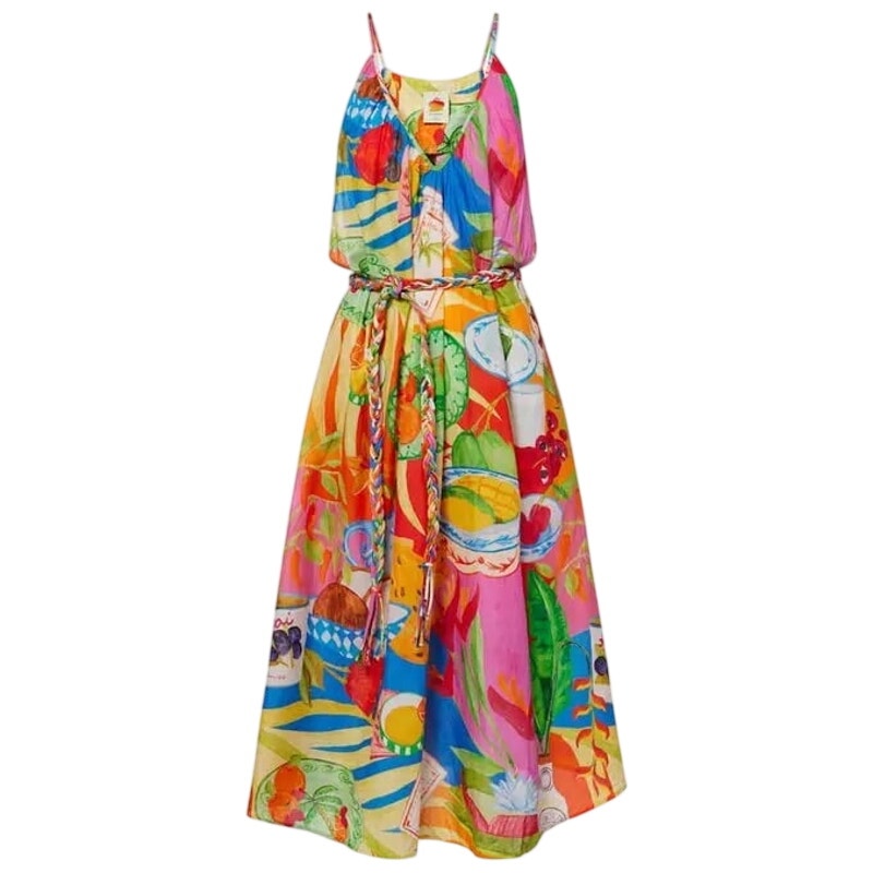 Anthropologie Farm Rio Summer Picnic Sleeveless V-Neck Midi Dress MEDIUM Anthropologie