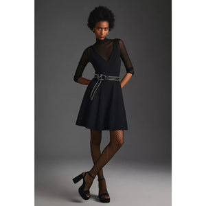 New Anthropologie Maeve Layered Sheer Stretch Mini Dress $160 SMALL Black