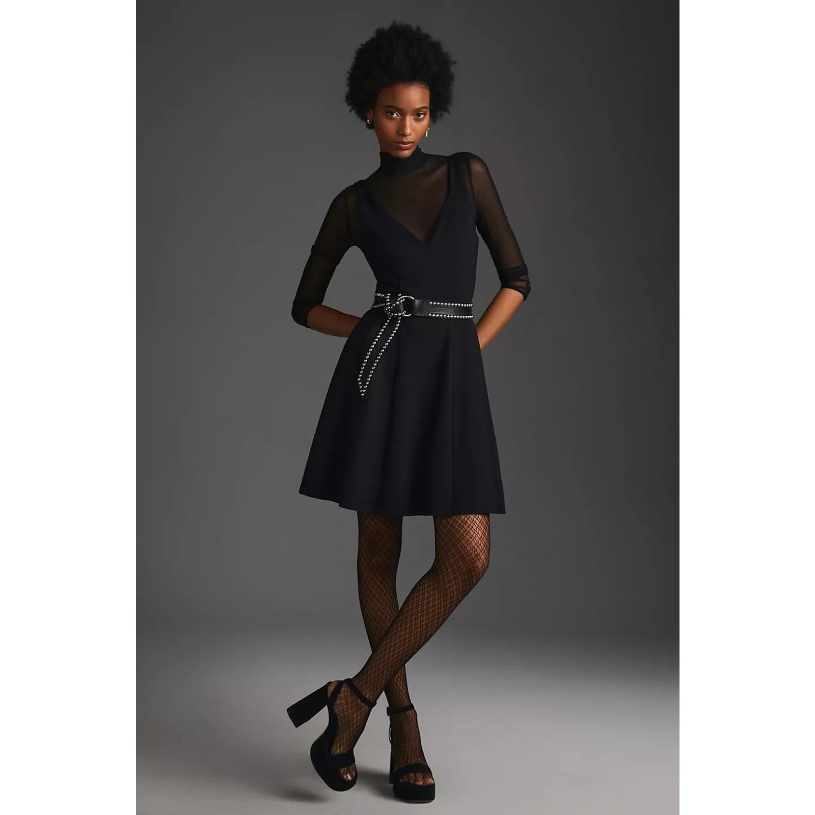 New Anthropologie Maeve Layered Sheer Stretch Mini Dress $160 SMALL Black