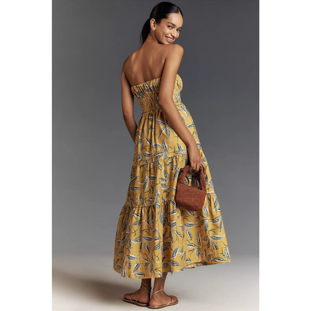 Anthropologie The Somerset Strapless Maxi Dress X-Large Yellow Anthropologie