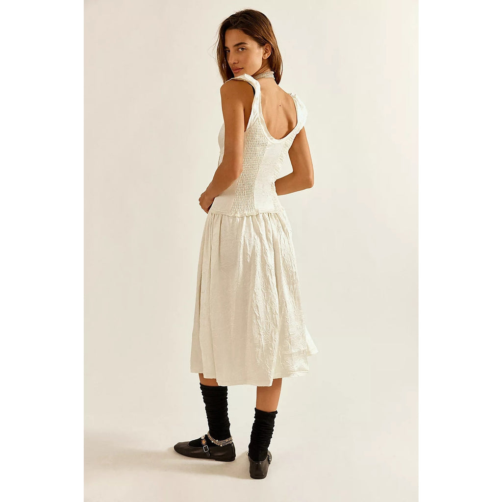 Free People Loveday Midi Dress MEDIUM Ivory Bohemian Drop Waist Free People