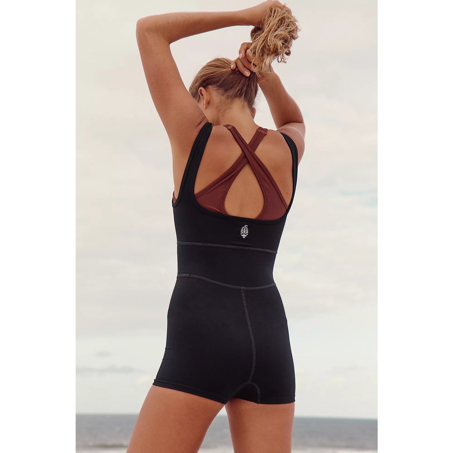 New Free People FP MOVEMENT It Takes Two Runsie $70 X-SMALL Black & Brown