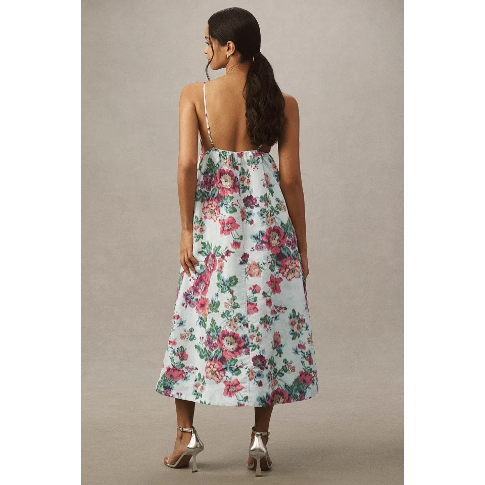 New ANTHROPOLOGIE BHLDN Sophia Apron-Top Jacquard Midi Dress $248 LARGE Teal