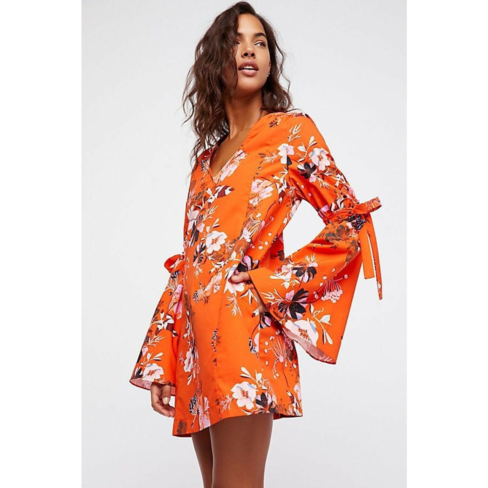 NEW Free People Lover Of Mine Floral Mini Dress $128 Small Orange Boho Retro