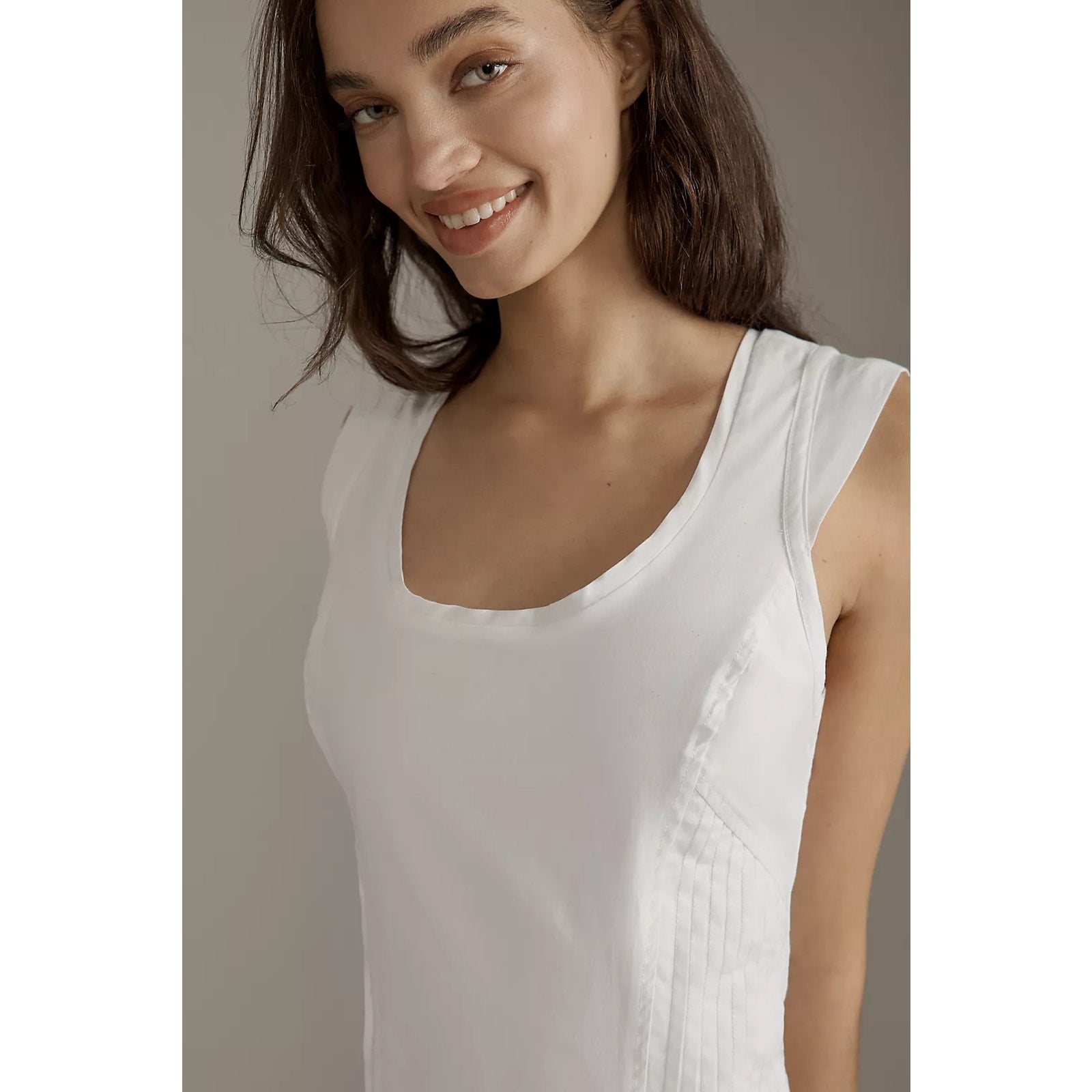 Anthropologie Sleeveless Scoop-Neck Midi Dress PLUS 2X White Pleats Anthropologie