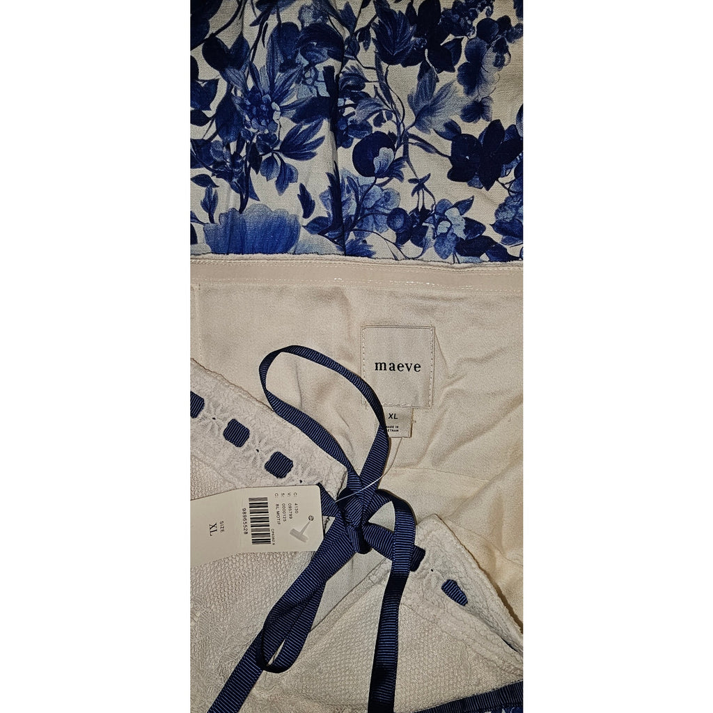 Anthropologie Maeve Strapless Tie-Front Mini Dress X-Large Blue Floral Anthropologie