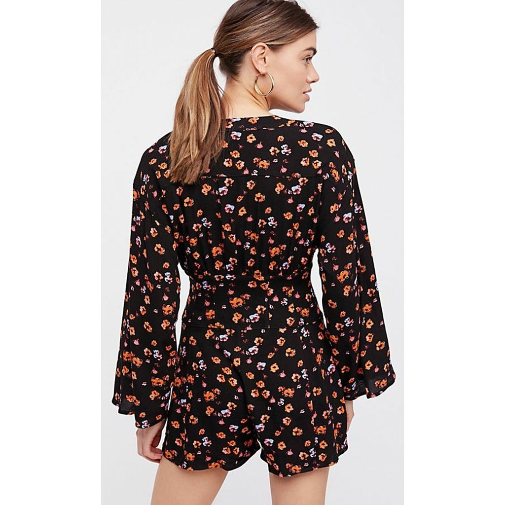 NEW Free People Lamour Floral Romper $98 Black Size 4 Boho