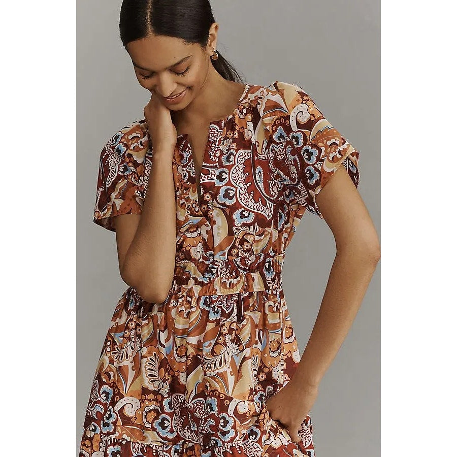 Anthropologie The Somerset Maxi Dress Puff-Sleeve Edition $168 SMALL Bronze