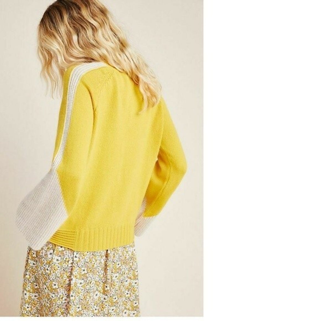 NEW Anthropologie Stellah Nadine Bell Sleeved Sweater Small Yellow Colorblock