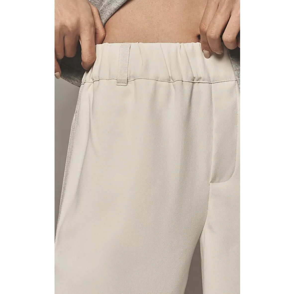 By Anthropologie Soft Pull-On Pants SMALL Ivory CREPE Elastic Waistband Anthropologie