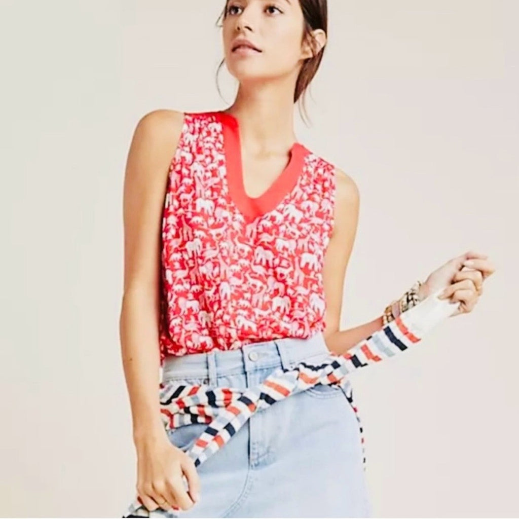 New Anthropologie Maeve Red Safari Print Top Size 8